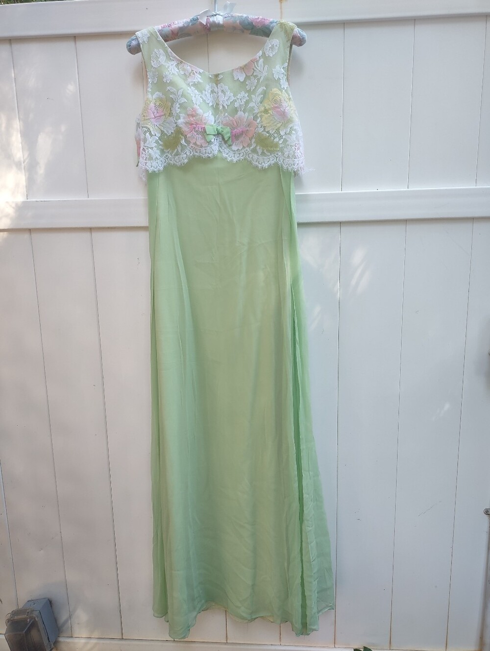 Green Chiffon Boat Neckline Maxi Pastel Dress | Sylvia Ann | True Vintage